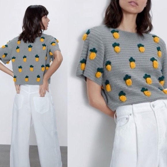 NWT ZARA Hand-crafted 3D Pineapple Knit Cropped Sweater Top - Picture 2 of 12